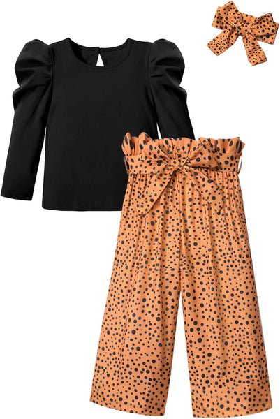 Toddler Girl Clothes,Girls Fashion Clothes Puff Sleeves Shirt Pants Headband 3Pcs Girls Gifts Sets