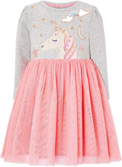 Girl Winter Casual Dress Christmas Long Sleeve Cotton Cartoon Applique Strip Shirt Party Outfit Dresses