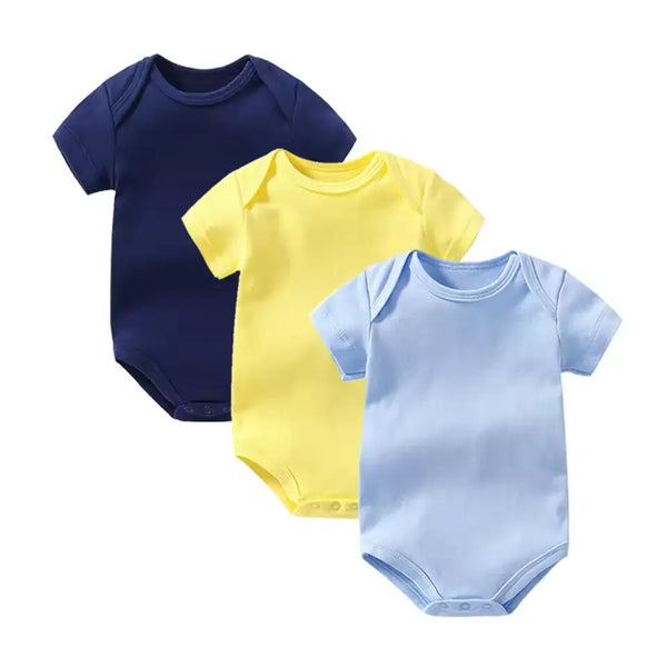 3-piece 100% cotton baby bodysuit set for 0-3 years. Breathable, soft, unisex rompers for summer wear and play.