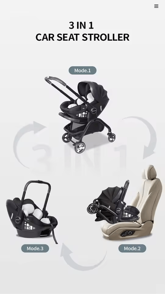 3-in-1 Baby Safety Stroller with Two-Way Safety Seat