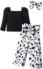Toddler Girl Clothes, Toddler Outfit Square Neck Puff Long Sleeve Top + Striped Pants + Headband 3Pcs Set