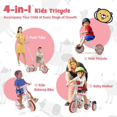 4-In-1 Multifunctional Kids Training Balance Trike Wih Adjustable Push Handle
