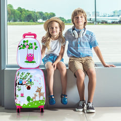 2 Pieces Kids Luggage Set with Carry-On Suitcase and Backpack-Forest