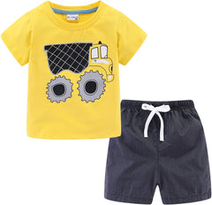 Boys Short Sets with Dinosaur Print Tops Elastic Waist Camouflage Shorts Beach Outfits