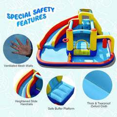 COSTWAY Inflatable Kids Water Slide Wet Dry Bouncy Castle Center W/680W Blower