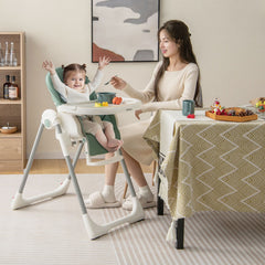 4-In-1 Foldable Baby High Chair with 7 Adjustable Heights and 4 Reclining Angles