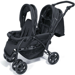 Double Pushchair with Adjustable Backrest and Sunshade