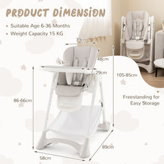 Baby High Chair with Detachable PU Cushion and Lockable Wheels