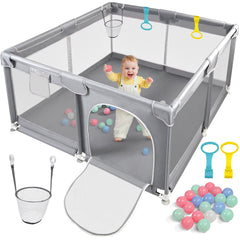 Baby Playpen 128×128×68 Cm with Anti-Collision Foam, Baby Fence with Breathable Mesh Indoor Outdoor Play Yard for Babies and Tod
