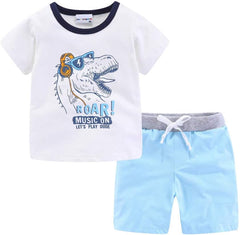 Boys Short Sets with Dinosaur Print Tops Elastic Waist Camouflage Shorts Beach Outfits