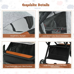 Folding Pushchair with Adjustable Backrest and Footrest