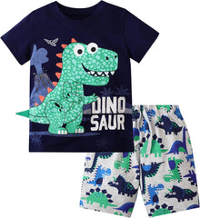 Toddler Boys Little Monster Embroidered Truck 2-Pieces Cotton T-Shirt and Shorts Summer Outfit Set