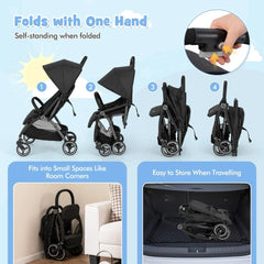 Lightweight Foldable Baby Stroller with Adjustable Backrest and Canopy