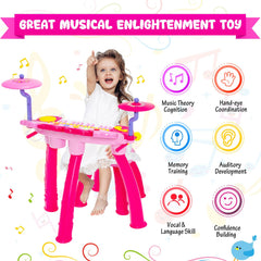 24 Keys Piano Keyboard Drum Set with Stool and Microphone for Kids