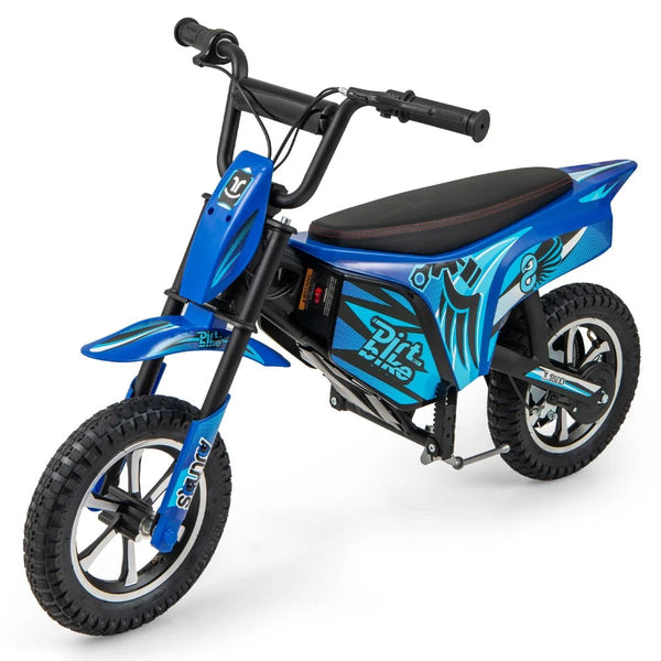 Costway 24V Kids Electric Motorcycle with Double Battery and Pneumatic Tires - Blue