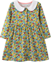 Girl Winter Casual Dress Christmas Long Sleeve Cotton Cartoon Applique Strip Shirt Party Outfit Dresses