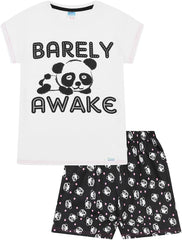 Girls Barely Awake Panda Short Pyjamas Black and White 7 to 16 Years