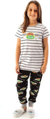 Central Perk Pyjamas for Girls | Children & Teens F.R.I.E.N.D.S Cafe Striped Black & White T-Shirt & Logo Loungepants PJ Set TV Show Gifts