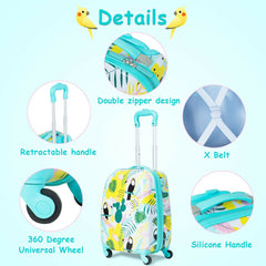 2 Pieces Kids Luggage Set with 4 Casters and Retractable Handle
