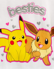Pokemon Pyjamas Pikachu & Eevee Frill Sleeve Long or Short Leg Girls Pjs