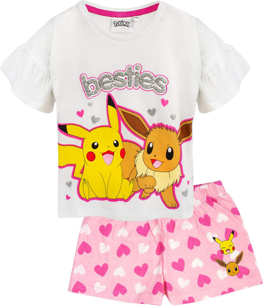 Pokemon Pyjamas Pikachu & Eevee Frill Sleeve Long or Short Leg Girls Pjs