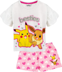 Pokemon Pyjamas Pikachu & Eevee Frill Sleeve Long or Short Leg Girls Pjs