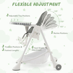 Baby High Chair with Detachable PU Cushion and Lockable Wheels