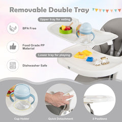 4-In-1 Foldable Baby High Chair with 7 Adjustable Heights and 4 Reclining Angles