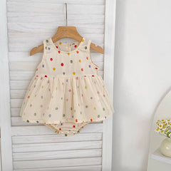 0-24M Summer Newborn Kids Baby Girls Colored Dots Lace Rompers Infant Baby Girls Short Sleeve Rompers Clothes Infant Jumpsuit