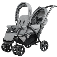 Double Pushchair with Adjustable Backrest and Sunshade