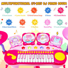 24 Keys Piano Keyboard Drum Set with Stool and Microphone for Kids