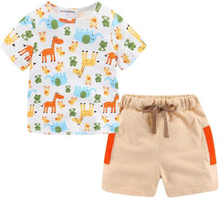 Boys Short Sets with Dinosaur Print Tops Elastic Waist Camouflage Shorts Beach Outfits