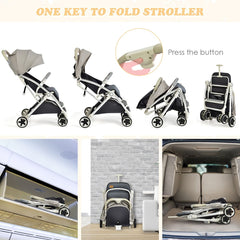 Folding Pushchair with Adjustable Backrest and Footrest