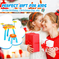 24 Keys Piano Keyboard Drum Set with Stool and Microphone for Kids