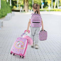 5 Piece Kids Luggage Set Carry-On Children Rolling Suitcase Set with Backpack