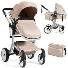 Costway 2-in-1 Foldable Baby Stroller with Rain Cover & Mosquito Net - 0-3 Years