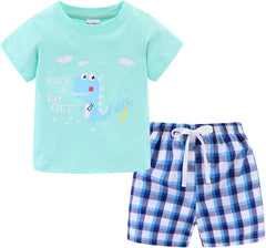 Boys Short Sets with Dinosaur Print Tops Elastic Waist Camouflage Shorts Beach Outfits