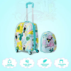2 Pieces Kids Luggage Set with 4 Casters and Retractable Handle
