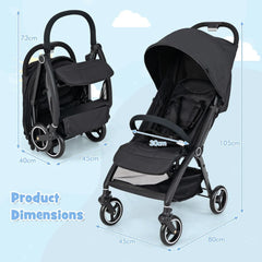Lightweight Foldable Baby Stroller with Adjustable Backrest and Canopy