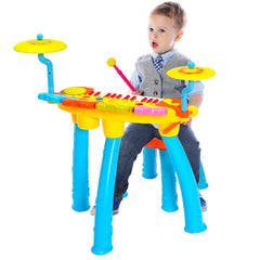 24 Keys Piano Keyboard Drum Set with Stool and Microphone for Kids