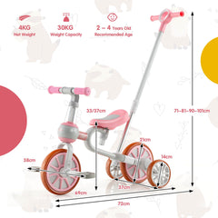 4-In-1 Multifunctional Kids Training Balance Trike Wih Adjustable Push Handle