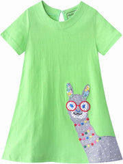Girl Winter Casual Dress Christmas Long Sleeve Cotton Cartoon Applique Strip Shirt Party Outfit Dresses