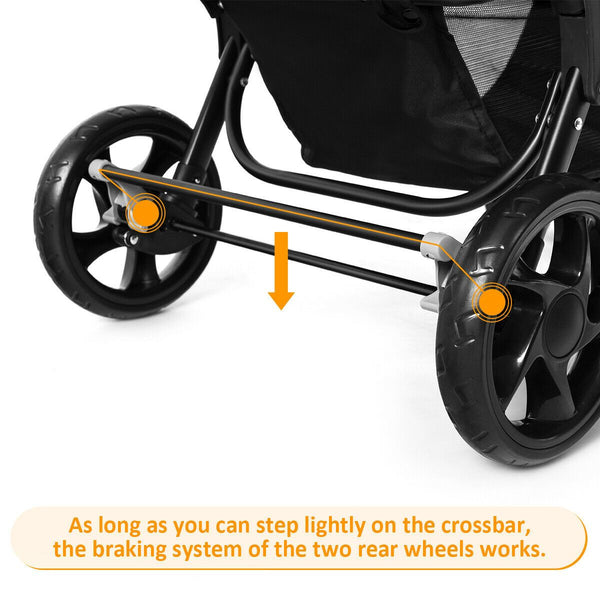 Double Pushchair with Adjustable Backrest and Sunshade
