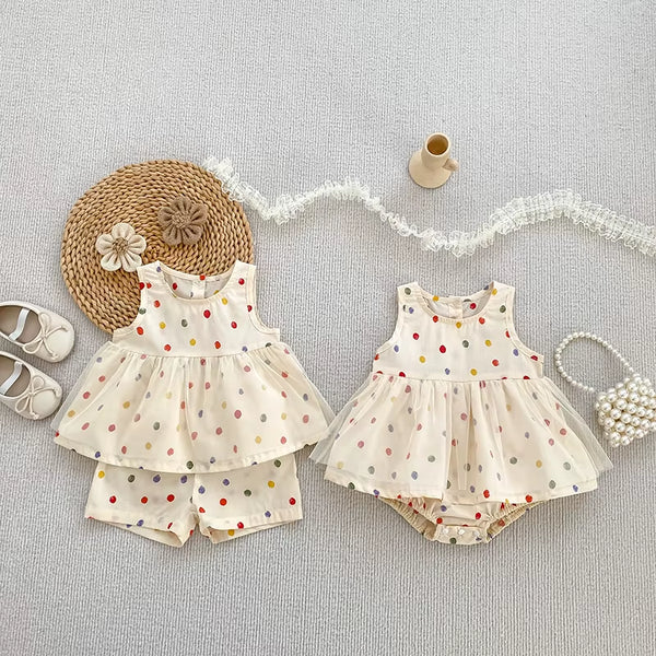 0-24M Summer Newborn Kids Baby Girls Colored Dots Lace Rompers Infant Baby Girls Short Sleeve Rompers Clothes Infant Jumpsuit