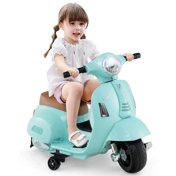 6V Kids Electric Motorcycle Vespa Licensed with LED Lights and Horn - Green/Pink/White