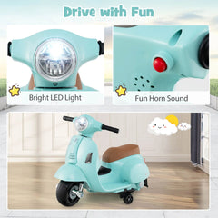 6V Kids Electric Motorcycle Vespa Licensed with LED Lights and Horn - Green/Pink/White