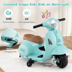 6V Kids Electric Motorcycle Vespa Licensed with LED Lights and Horn - Green/Pink/White