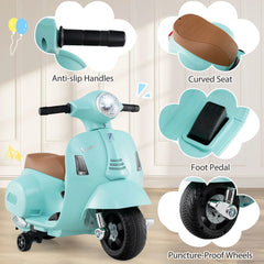 6V Kids Electric Motorcycle Vespa Licensed with LED Lights and Horn - Green/Pink/White