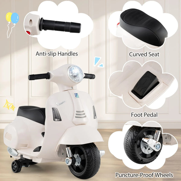 6V Kids Electric Motorcycle Vespa Licensed with LED Lights and Horn - Green/Pink/White