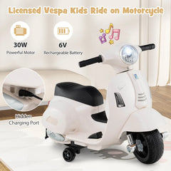 6V Kids Electric Motorcycle Vespa Licensed with LED Lights and Horn - Green/Pink/White